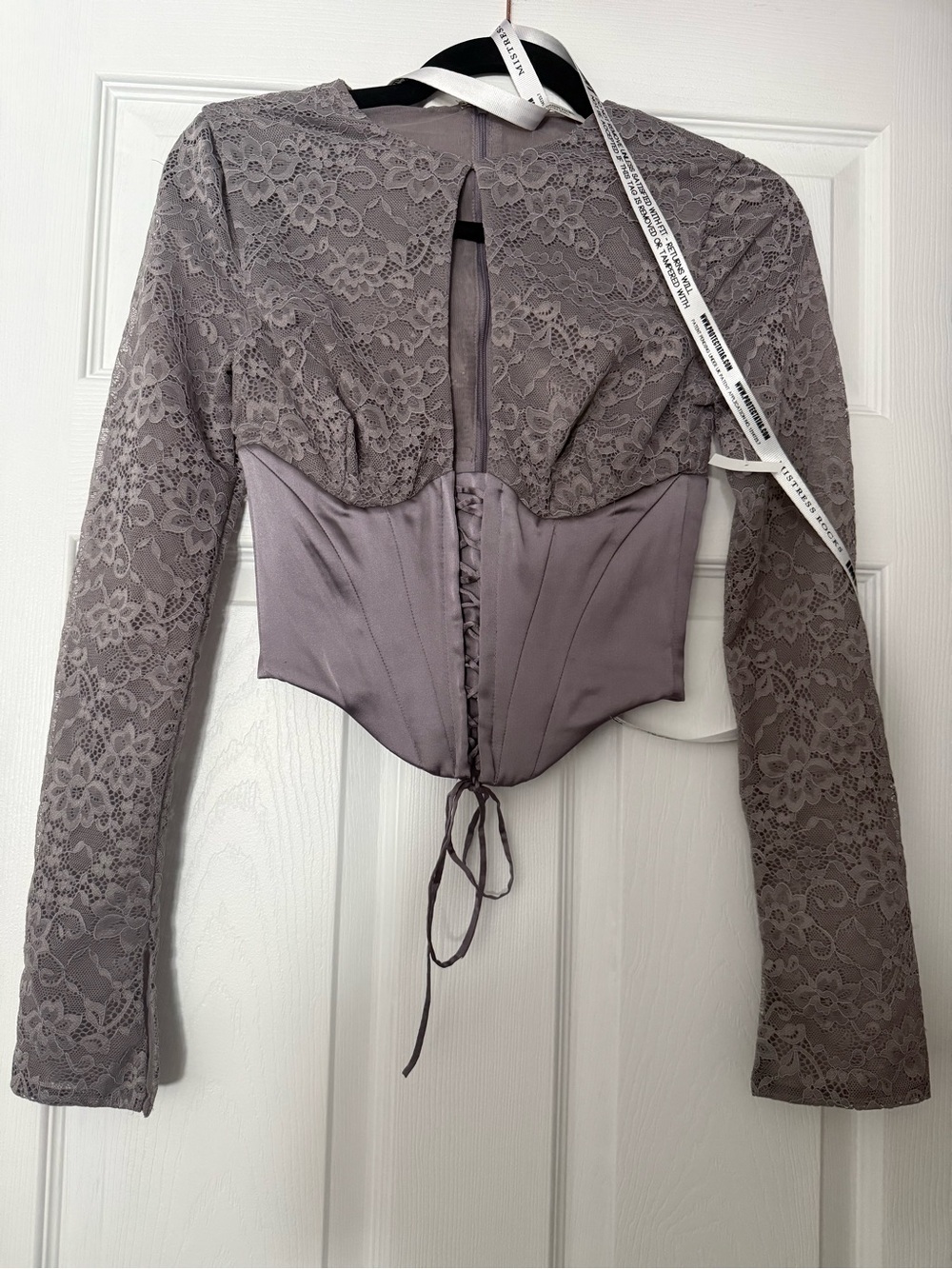 Mistress Rocks by House of CB Satin Lace-Up Corset in Silvery/ light Mauve